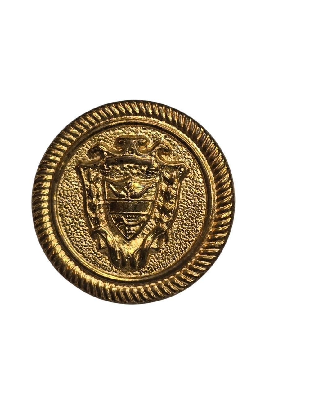 Vintage Gold Tone Heraldic Crest Button Rope Border Shield & Crown